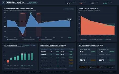 Macroeconomic Data Dashboard with Financial Charts and Economic Indicators Stock Illustration
