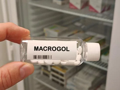 MACROGOL osmotic laxative for constipation and bowel preparation bottle with Stock Photos