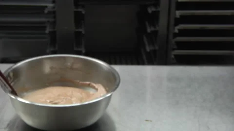 MAcron Batter In Production Kitchen Stock Footage 136342443