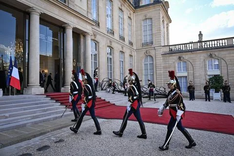 Macron hosts bilateral talks on sidelines of International Space Summit, Paris,  库存照片
