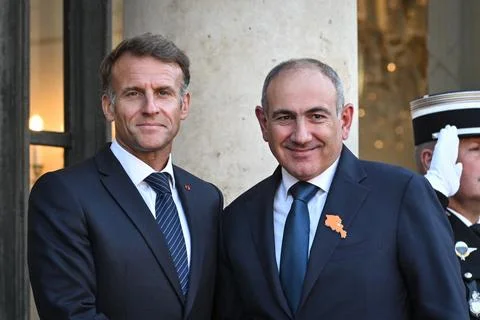 Macron, Pashinyan hold talks on sidelines of International Space Summit, Paris,  Stock Photos