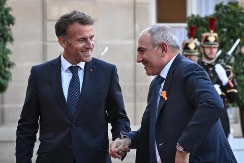 Macron, Pashinyan hold talks on sidelines of International Space Summit, Paris,  Stock Photos