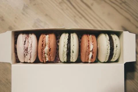 Macrons in a paper box Stock Photos