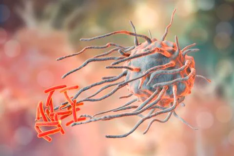Macrophage engulfing tuberculosis bacteria Stock Illustration