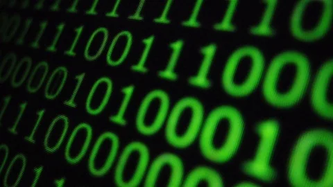 Macroscopic view of binary code sequence on LCD computer screen Stock-Footage 111436235