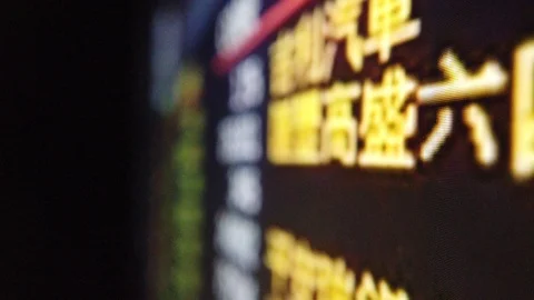 Macroscopic view of chinese language stock market assets on LCD computer screen Stock Footage