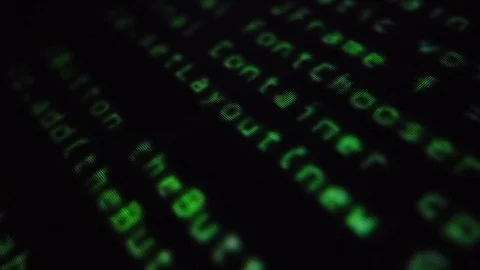 Macroscopic view of computer boot code sequence on LCD computer screen Video stock 111436033