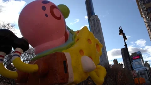 Macy's Day Parade 2019 - Spongebob Squarepants and Gary Stock Footage 135852390
