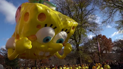 Macy's Day Parade 2019- Spongebob Squarepants and Gary on 5th Ave Stock Footage 135852392