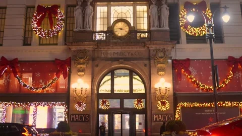 Macy's Herald Square Christmas Decorations: NYC Holiday Shopping &amp; Festive Stock Footage 325330783