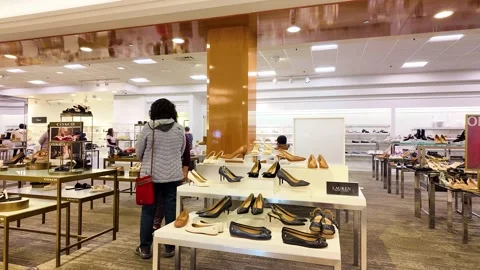 Macy's interior store, customers, staff, products, shopping, modern Stock Footage 307879005