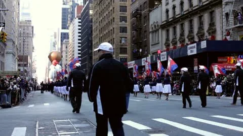 Macy's parade down streets of New York City Stock Footage 10564394