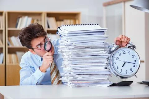 Mad auditor looking for errors in the report Stock Photos