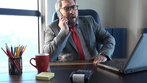 Mad director talking mobile, stressed supervisor answering call under pressure Stock Footage 102117847