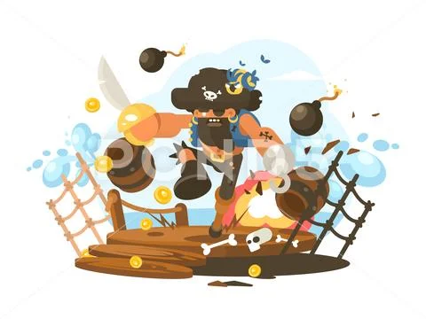 Mad pirate with hook: Royalty Free Illustration #115436230