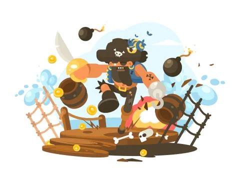 Mad pirate with hook Stock Illustration