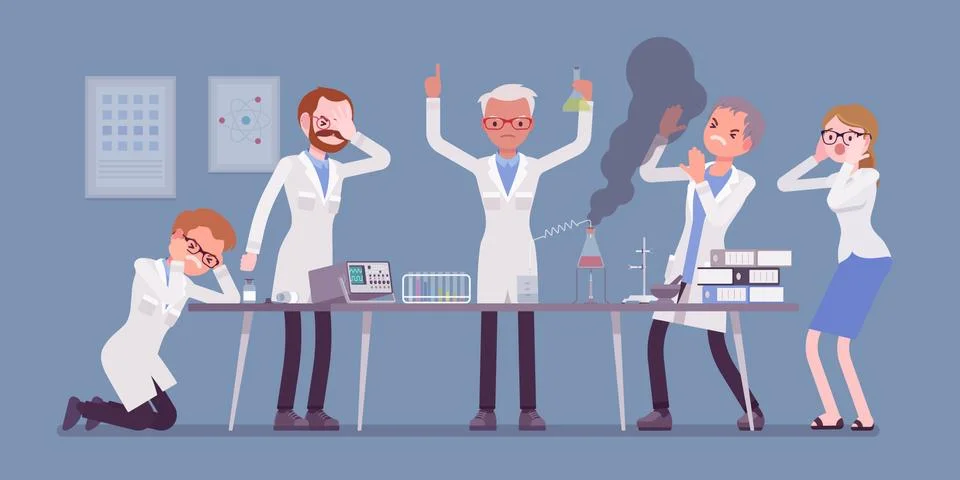 Mad scientist failed experiments Stock Illustration