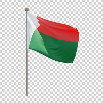 Madagascar 3d illustration flag on pole. Wood flagpole Illustrazione stock
