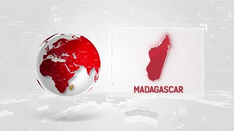 Madagascar 4K Tech Map Beside Globe On White Background Stock Footage 338240458