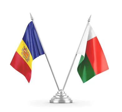 Madagascar and Andorra table flags isolated on white 3D rendering Stock Illustration