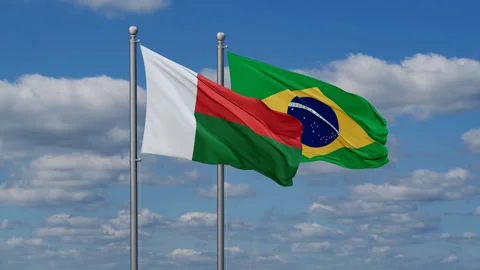 Madagascar and Brazil flags Stock Footage 287675618