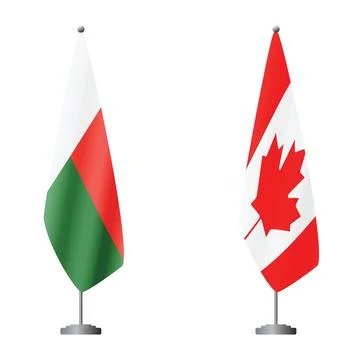Madagascar and Canada flags on flagpoles for official ceremonies and meetings Stock Illustration