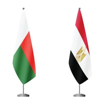 Madagascar and Egypt flags on flagpoles for official ceremonies and meetings Stock Illustration