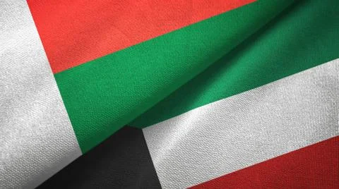 Madagascar and Kuwait two flags textile cloth, fabric texture Stock Illustration