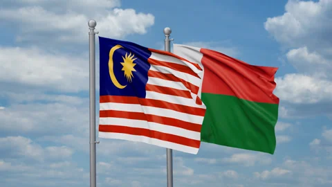 Madagascar and Malaysia two flags Stock Footage 268686281