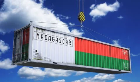 Madagascar - cargo container hanging on crane for international trade and l.. Stock Illustration
