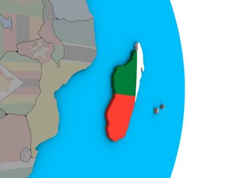 Madagascar with flag on 3D globe Illustrazione stock