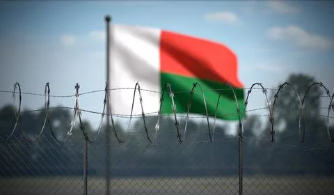 Madagascar - Flag and Barbed Wire Fence - 3D illustration Stock Illustration