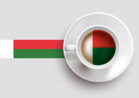 Madagascar flag with coffee on top view Stock Illustration