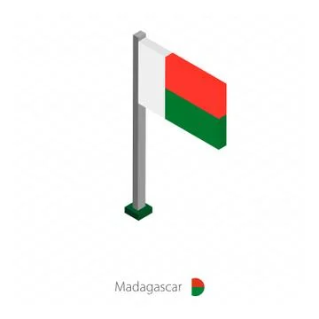 Madagascar Flag on Flagpole in Isometric dimension. Stock Illustration