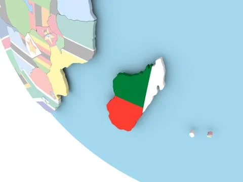 Madagascar with flag on globe Stock Illustration