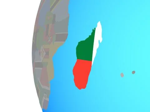 Madagascar with flag on globe Stock Illustration