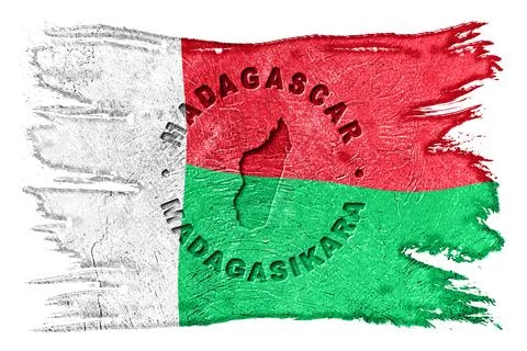 Madagascar Flag with Map Brush Stroke Stock Photos