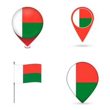 Madagascar Flag Map Pin Icons Set Collection. Stock Illustration