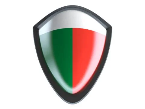 Madagascar flag on metal shield isolate on white background. Stock Illustration