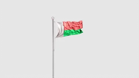 Madagascar   Flag Pole  Animation Include Alpha 3D Rendering Video stock 312077794