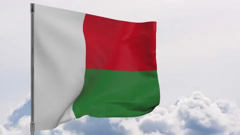 Madagascar flag on pole with sky background seamless loop 3d animation Stock Footage 149459078