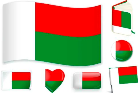 Madagascar flag in seven shapes. Editable with separate layers. Stock Illustration