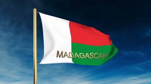Madagascar flag slider style with title. Waving in the wind with cloud Stock Footage 48907063