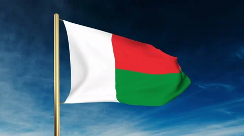 Madagascar flag slider style. Waving in the wind with cloud background animation Stock Footage 48907068