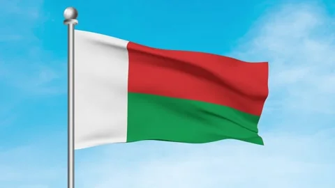 Madagascar Flag Waving In Blue Sky Front View Stock Footage 240651279
