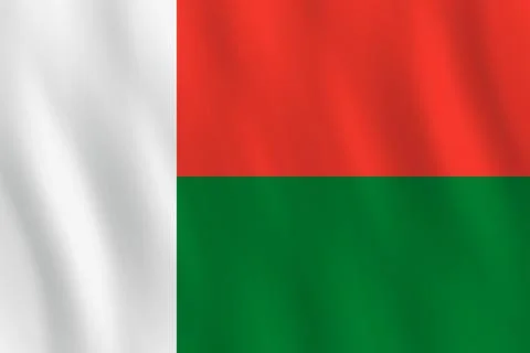 Madagascar flag with waving effect, official proportion. Illustrazione stock