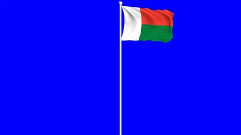 Madagascar Flag Waving Fluttering on Wind Loopable Green Blue Screen Matte Stock Footage 77578007
