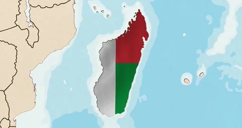 The madagascar flag waving inside the country on a world map Stock Footage 339033292