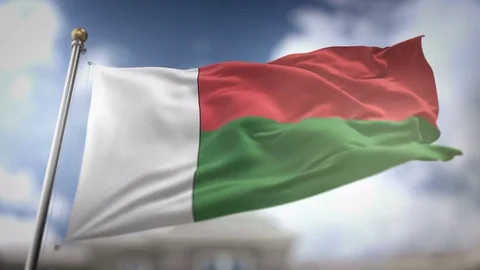 Madagascar Flag Waving Slow Motion 3D Rendering Blue Sky Background - Seaml.. Stock Footage 75413465