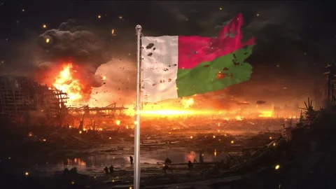 Madagascar flag waving in war is torn 動画素材 346060634